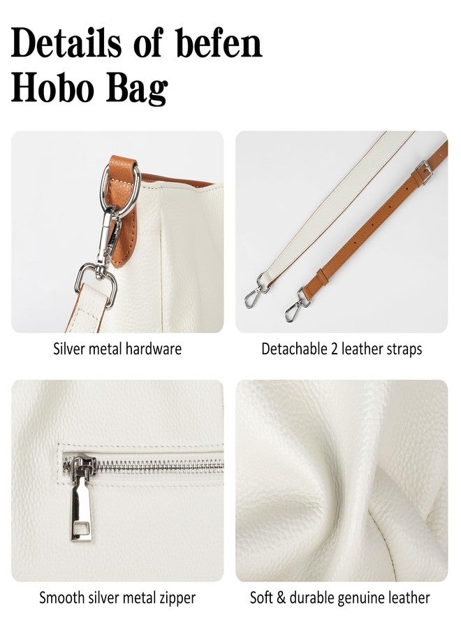 بيفن حقائب كتف متوسطة الحجم من الجلد الطبيعي من بيفن للنساء، حقائب كروسبودي نسائية بحزام قابل للتعديل، بيج مع بني - Image 4